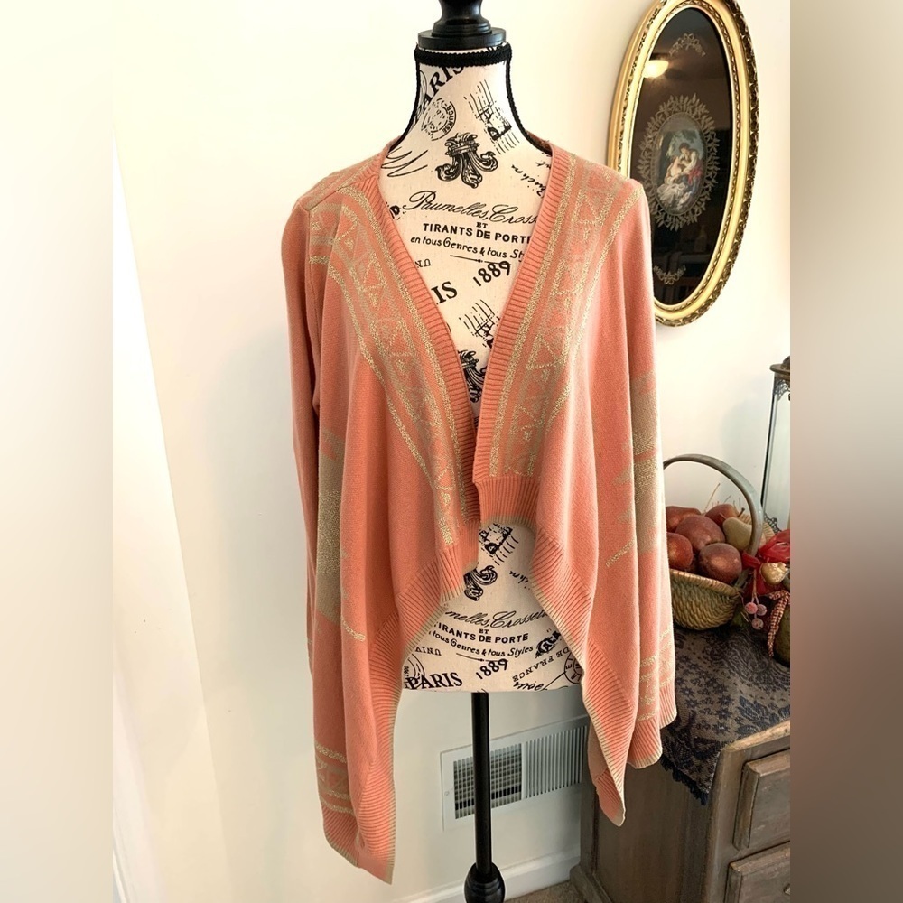 Hooked Up Peach and Gold Cardigan Juniors Med